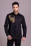 Buy_AMIT ARORA_Black Cotton Lycra Embroidered Skull Motif Shirt _at_Aza_Fashions