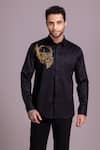 Shop_AMIT ARORA_Black Cotton Lycra Embroidered Skull Motif Shirt _Online_at_Aza_Fashions