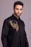 AMIT ARORA_Black Cotton Lycra Embroidered Skull Motif Shirt _at_Aza_Fashions