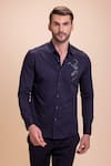 Buy_AMIT ARORA_Blue Cotton Knit Embroidered Dancing Skeleton Motif Shirt _at_Aza_Fashions