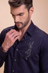 Buy_AMIT ARORA_Blue Cotton Knit Embroidered Dancing Skeleton Motif Shirt _Online_at_Aza_Fashions