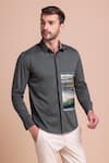 Buy_AMIT ARORA_Green Cotton Knit Patchwork Canvas Shirt _Online_at_Aza_Fashions