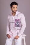 Buy_AMIT ARORA_Pink Cotton Knit Patchwork Bugs Bunny Canvas Shirt _at_Aza_Fashions