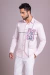 Buy_AMIT ARORA_Pink Cotton Knit Patchwork Bugs Bunny Canvas Shirt _Online_at_Aza_Fashions