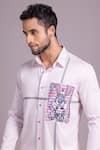 AMIT ARORA_Pink Cotton Knit Patchwork Bugs Bunny Canvas Shirt _at_Aza_Fashions