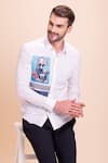 Buy_AMIT ARORA_White Cotton Knit Patchwork Canvas Shirt _at_Aza_Fashions