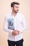 AMIT ARORA_White Cotton Knit Patchwork Canvas Shirt _Online_at_Aza_Fashions