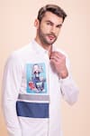 Shop_AMIT ARORA_White Cotton Knit Patchwork Canvas Shirt _Online_at_Aza_Fashions