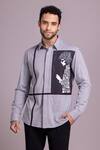 Buy_AMIT ARORA_Grey Cotton Knit Patchwork Canvas Shirt _at_Aza_Fashions