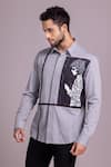 Shop_AMIT ARORA_Grey Cotton Knit Patchwork Canvas Shirt _Online_at_Aza_Fashions