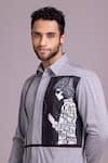 AMIT ARORA_Grey Cotton Knit Patchwork Canvas Shirt _at_Aza_Fashions