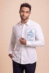 Buy_AMIT ARORA_White Cotton Knit Patchwork Canvas Button Down Collared Shirt _at_Aza_Fashions