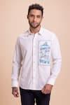 AMIT ARORA_White Cotton Knit Patchwork Canvas Button Down Collared Shirt _Online_at_Aza_Fashions