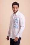 Buy_AMIT ARORA_White Cotton Knit Patchwork Canvas Button Down Collared Shirt _Online_at_Aza_Fashions