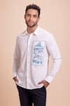 Shop_AMIT ARORA_White Cotton Knit Patchwork Canvas Button Down Collared Shirt _Online_at_Aza_Fashions