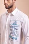 AMIT ARORA_White Cotton Knit Patchwork Canvas Button Down Collared Shirt _at_Aza_Fashions