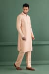 AMIT ARORA_Peach Kurta Silk Chanderi Embroidery Mirror Work Set _Online_at_Aza_Fashions