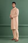 Buy_AMIT ARORA_Peach Kurta Silk Chanderi Embroidery Mirror Work Set _Online_at_Aza_Fashions