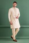 Buy_AMIT ARORA_Cream Kurta Silk Chanderi Embroidery Metal Applique Set _Online_at_Aza_Fashions