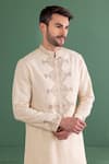 AMIT ARORA_Cream Kurta Silk Chanderi Embroidery Metal Applique Set _at_Aza_Fashions