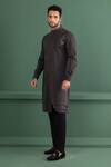 AMIT ARORA_Grey Poly Knit Embroidery Pipe Placement Kurta _Online_at_Aza_Fashions