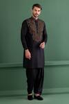 Buy_AMIT ARORA_Black Moonga Silk Embroidery Sequin Paisley Kurta Set _at_Aza_Fashions