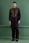 AMIT ARORA_Black Moonga Silk Embroidery Sequin Paisley Kurta Set _Online_at_Aza_Fashions