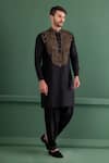 Buy_AMIT ARORA_Black Moonga Silk Embroidery Sequin Paisley Kurta Set _Online_at_Aza_Fashions