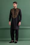 Shop_AMIT ARORA_Black Moonga Silk Embroidery Sequin Paisley Kurta Set _Online_at_Aza_Fashions