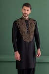 AMIT ARORA_Black Moonga Silk Embroidery Sequin Paisley Kurta Set _at_Aza_Fashions