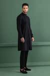 AMIT ARORA_Black Poly Knit Embroidery Zardozi Floral Sleeve Kurta _Online_at_Aza_Fashions