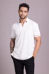 Buy_AMIT ARORA_White Cotton Knit Plain Half Sleeve T Shirt _at_Aza_Fashions