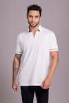 AMIT ARORA_White Cotton Knit Plain Half Sleeve T Shirt _Online_at_Aza_Fashions