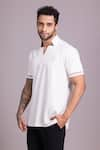 Buy_AMIT ARORA_White Cotton Knit Plain Half Sleeve T Shirt _Online_at_Aza_Fashions