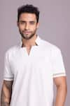 AMIT ARORA_White Cotton Knit Plain Half Sleeve T Shirt _at_Aza_Fashions