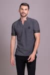 Buy_AMIT ARORA_Grey Cotton Knit Plain Placement Embroidered T Shirt _at_Aza_Fashions