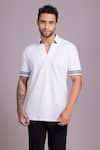 Buy_AMIT ARORA_White Cotton Knit Plain Crest Placement Embroidered T Shirt _at_Aza_Fashions