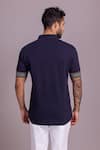 Shop_AMIT ARORA_Blue Cotton Knit Plain Sleeve Embroidered T Shirt _at_Aza_Fashions