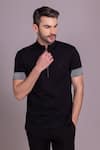 Buy_AMIT ARORA_Black Cotton Knit Plain Solid Half Sleeve T Shirt _at_Aza_Fashions