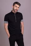 AMIT ARORA_Black Cotton Knit Plain Solid Half Sleeve T Shirt _Online_at_Aza_Fashions