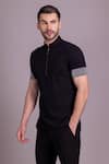 Buy_AMIT ARORA_Black Cotton Knit Plain Solid Half Sleeve T Shirt _Online_at_Aza_Fashions