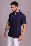 AMIT ARORA_Blue Cotton Knit Plain Half Sleeve T Shirt _Online_at_Aza_Fashions