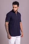 Buy_AMIT ARORA_Blue Cotton Knit Plain Half Sleeve T Shirt _Online_at_Aza_Fashions