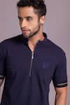 Shop_AMIT ARORA_Blue Cotton Knit Plain Half Sleeve T Shirt _Online_at_Aza_Fashions