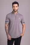 Buy_AMIT ARORA_Grey Cotton Knit Plain Solid Half Sleeve T Shirt _at_Aza_Fashions