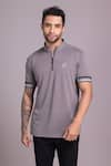 AMIT ARORA_Grey Cotton Knit Plain Solid Half Sleeve T Shirt _Online_at_Aza_Fashions