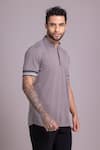 Buy_AMIT ARORA_Grey Cotton Knit Plain Solid Half Sleeve T Shirt _Online_at_Aza_Fashions