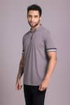 Shop_AMIT ARORA_Grey Cotton Knit Plain Solid Half Sleeve T Shirt _Online_at_Aza_Fashions