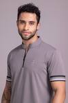 AMIT ARORA_Grey Cotton Knit Plain Solid Half Sleeve T Shirt _at_Aza_Fashions