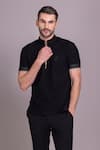 Buy_AMIT ARORA_Black Cotton Knit Plain Half Sleeve T Shirt _at_Aza_Fashions